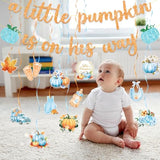 Little Pumpkin Baby Shower Decorations For Boy, Fall Blue Gender Reveal Decor, A Little Pumpkin Is On His Way Baby Shower Banner And Hanging Swirls
