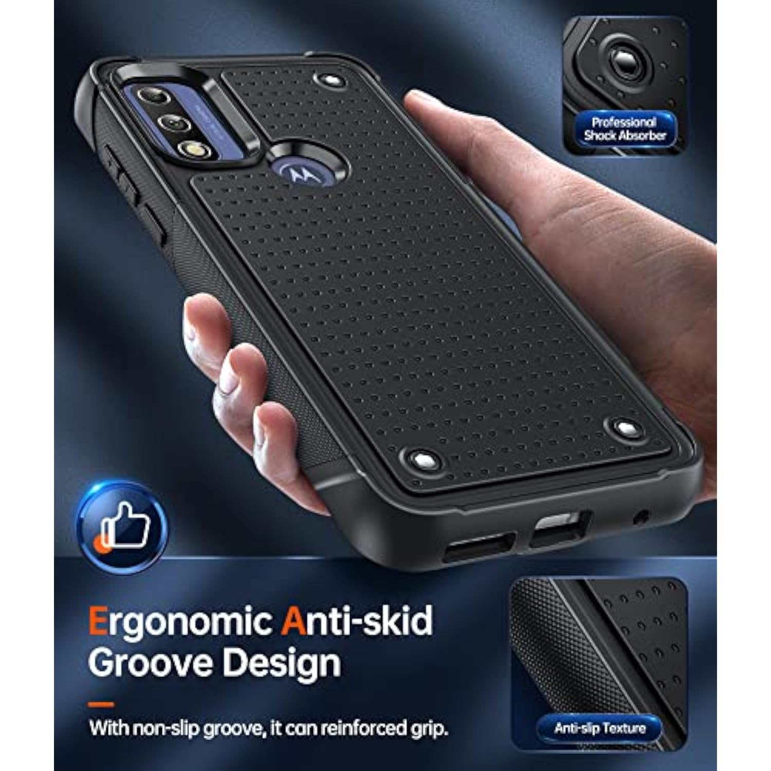 For Moto G Power 2022 Case, Motorola G Play 2023/ Moto G Pure Phone Case With [2 Pack] Screen Protectors, Shockproof Protective Hard Pc Textured Back & Soft Bumper Case For Motorola G Pure, Black