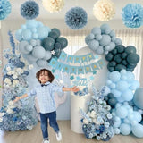 60pcs Blue Birthday Decorations with Balloons, Banner, Fringe Curtain & Pom Poms