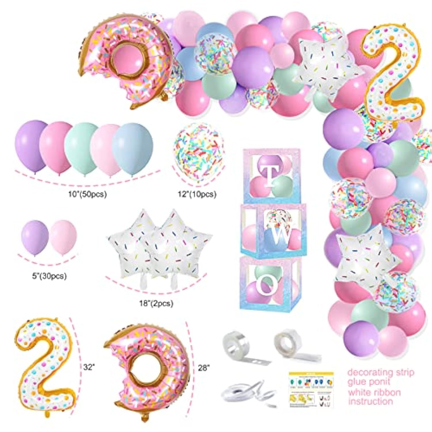Two Sweet Birthday Party Supplies Donut & Ice Cream Decor for 2nd Birthday