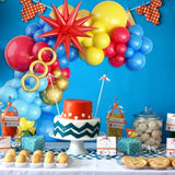 Balloon Arch Kit, Red Blue Yellow Balloons Garland Kit With Explosion Star Foil Balloons For Cartoon Carnival Circus Theme Birthday Party Baby Shower Decorations