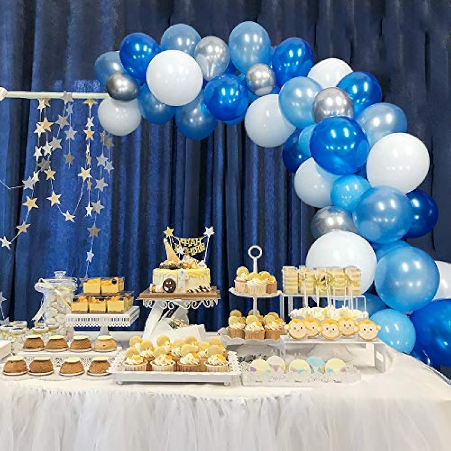 16Ft Blue White And Silver Balloon Garland Arch Kit With 117 Balloons - Easy Assembly Party Decor For Birthdays, Weddings, Baby Showers- Includes Arch Strip & Dot Glue