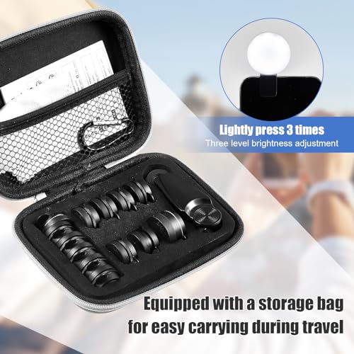 16 Pcs Phone Camera Lens Kit 16 in 1 with Selfie Light Universal Clip on Cell Phone 198 Degree Fisheye Wide Angle Macro Kaleidoscope CPL Lens