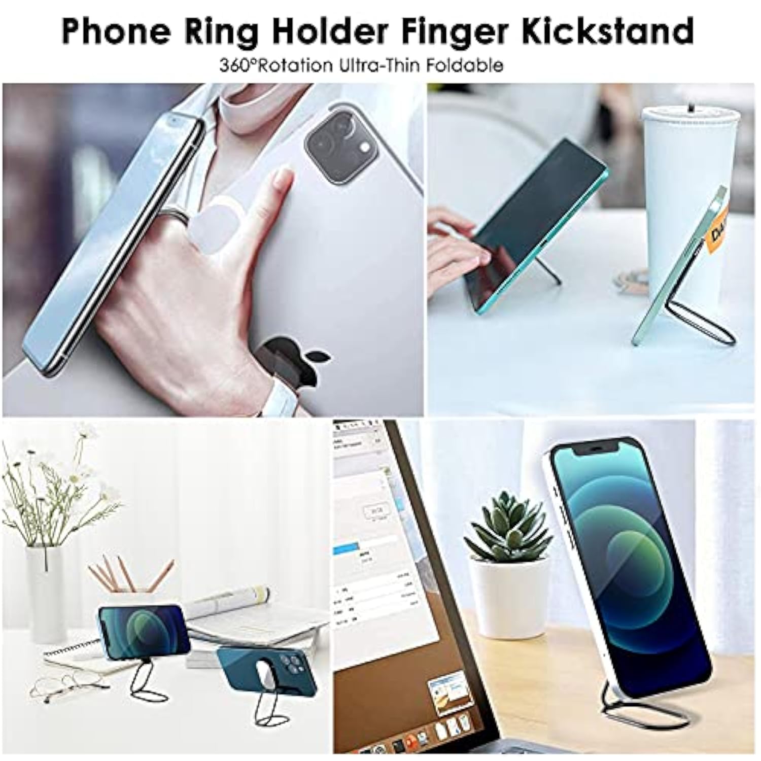 Phone Ring Holder Kickstand, 360° Rotating Metal Grip for Magnetic Car Mount