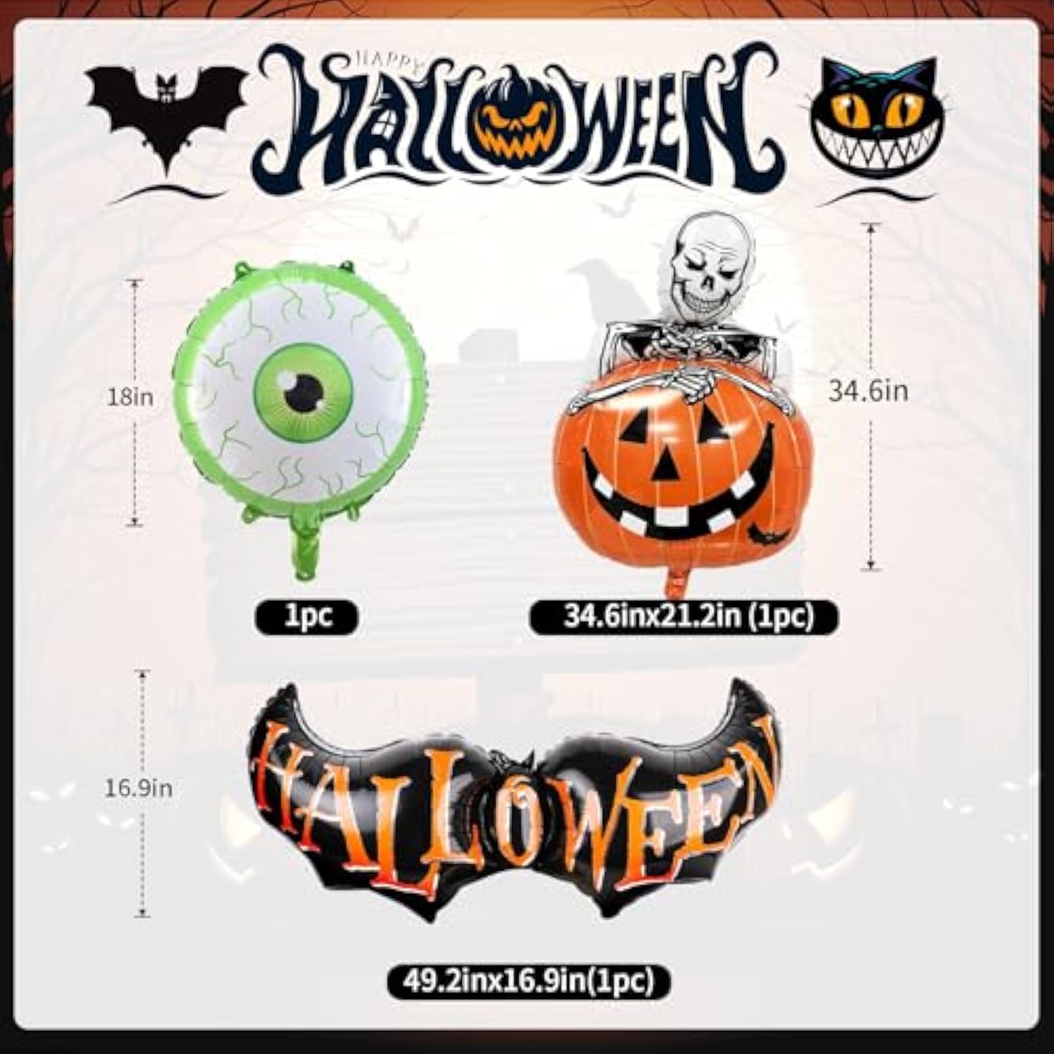 Halloween Balloon Garland Kit: Ghost, Bat & Pumpkin Foil Balloons