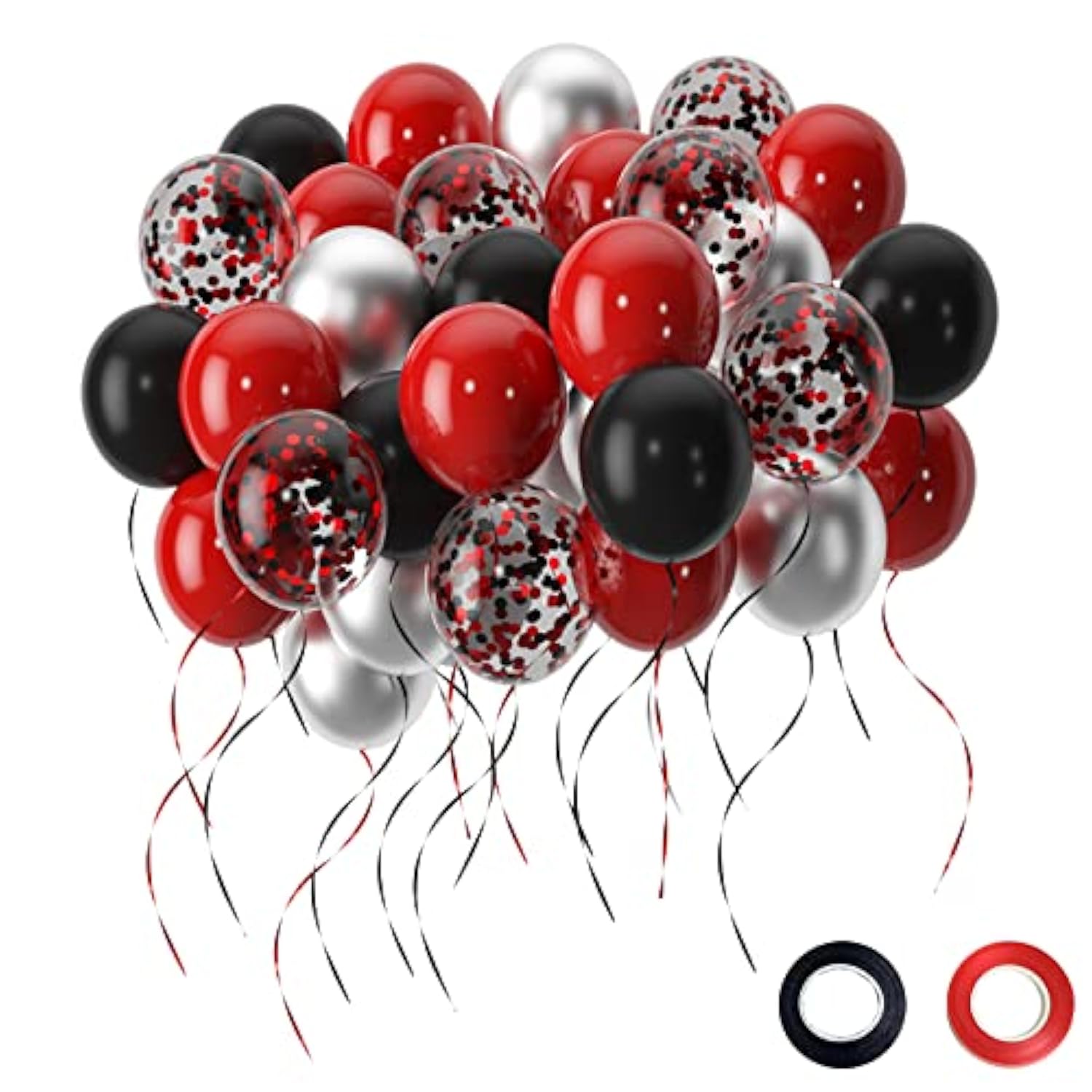 50 Pack Balloon Garland Kit - 12 Inch Black & Red Balloons, Confetti, Party Decor