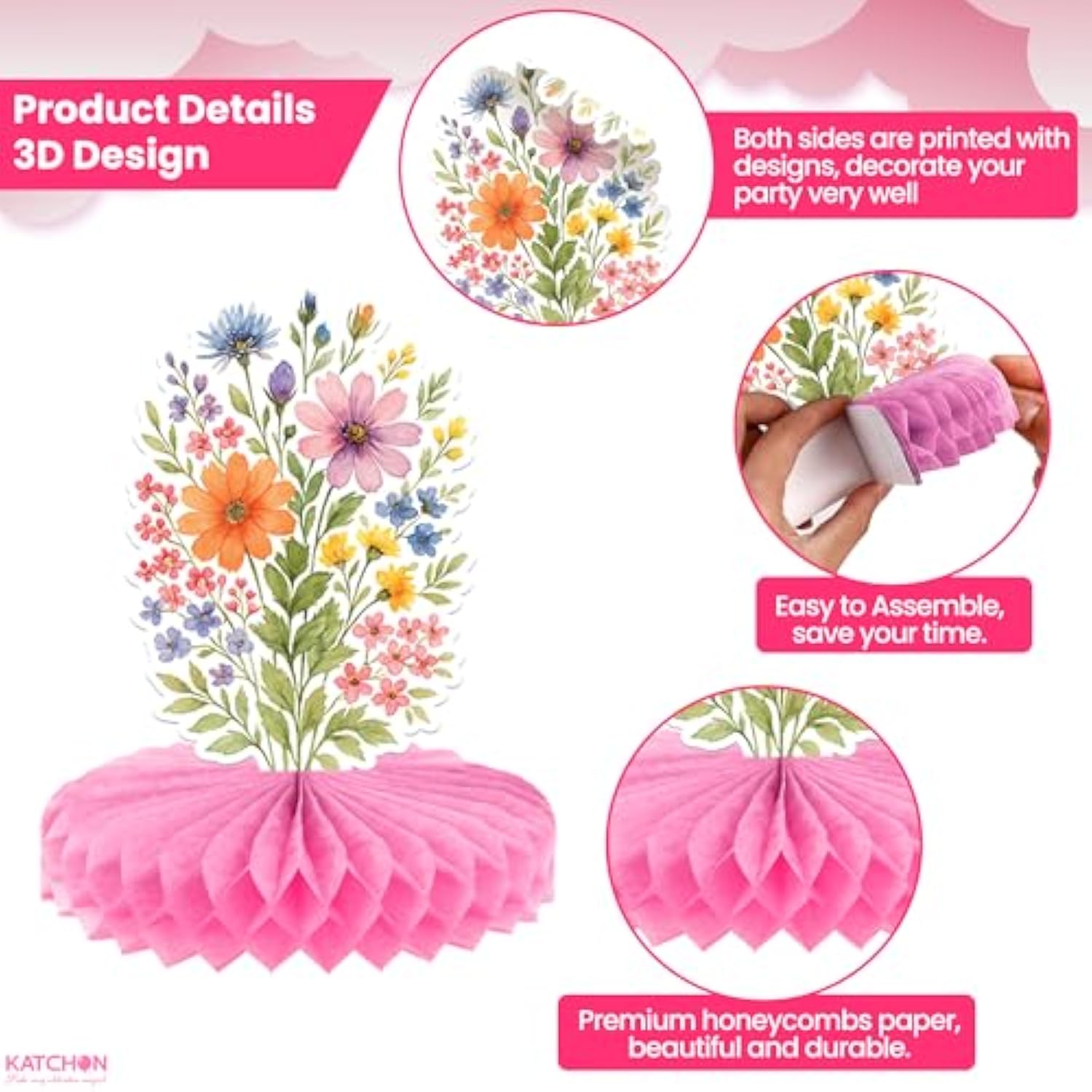 Wild Flowers Honeycomb Table Centerpieces – Pack Of 12 | Spring Wildflower Party Decorations | Bridal Shower Decorations, Bachelorette Party Decorations, Wedding Shower Decor