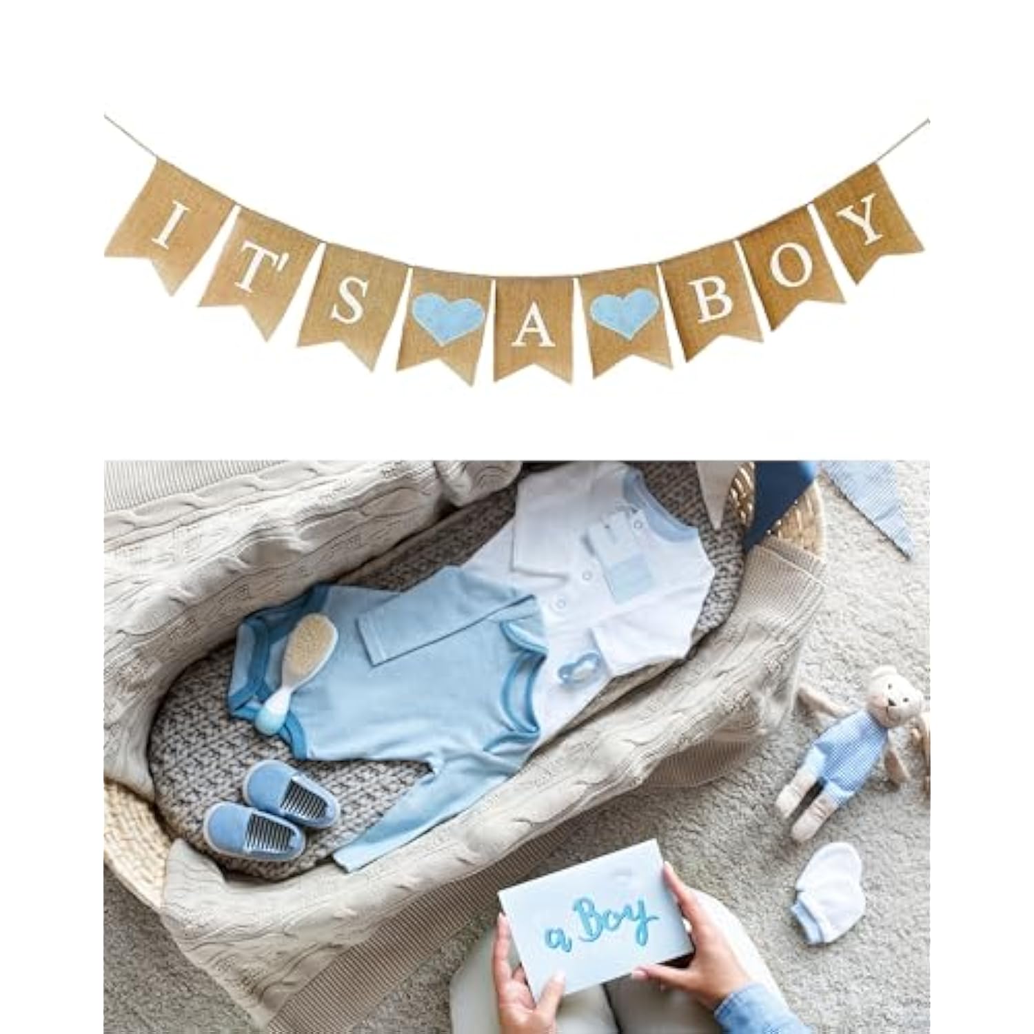 It’s a Boy Burlap Banner Light Blue Heart Decor for Baby Shower & Gender Reveal