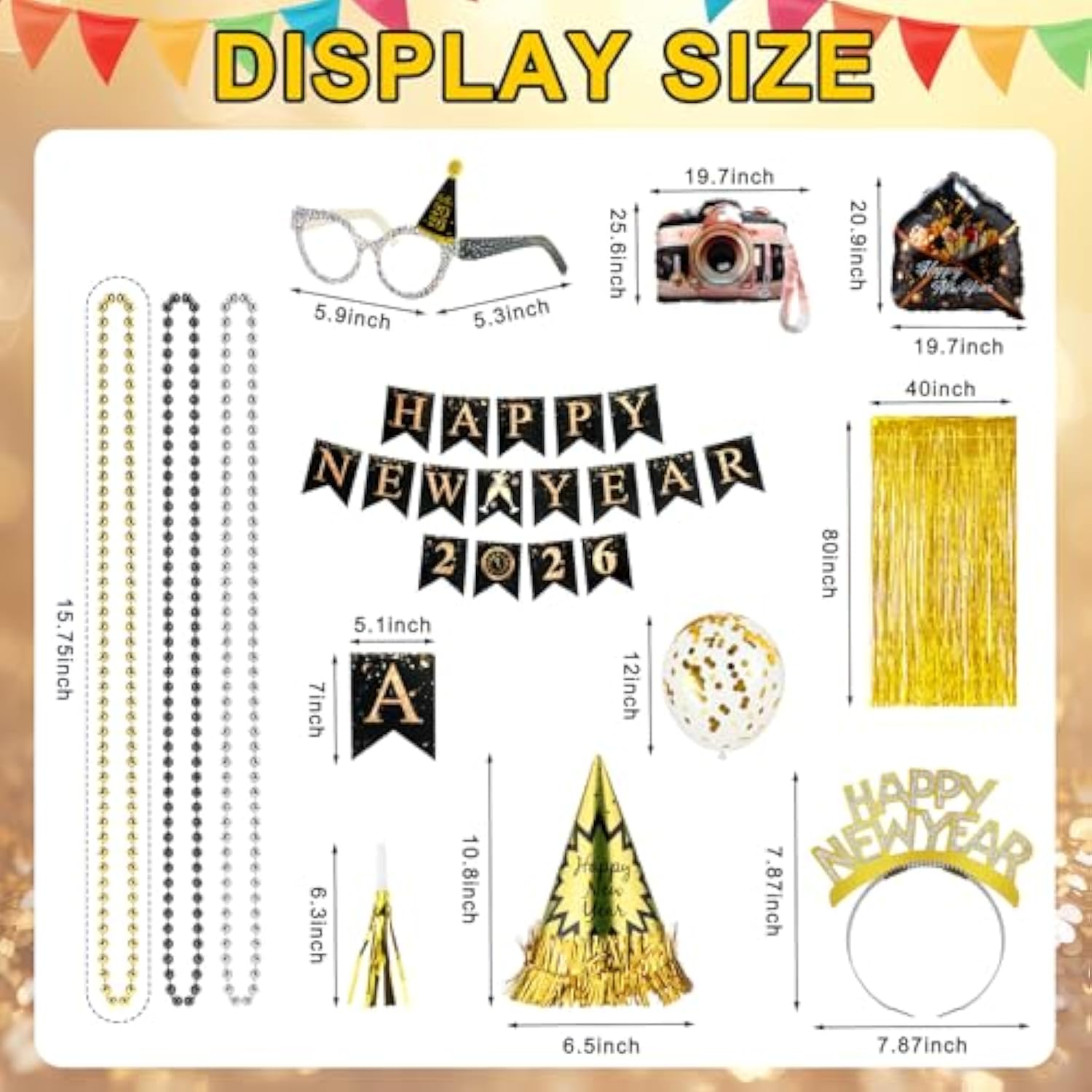 222 Pc 2026 New Year Party Supplies Kit with Hats Glasses Balloons and Decor