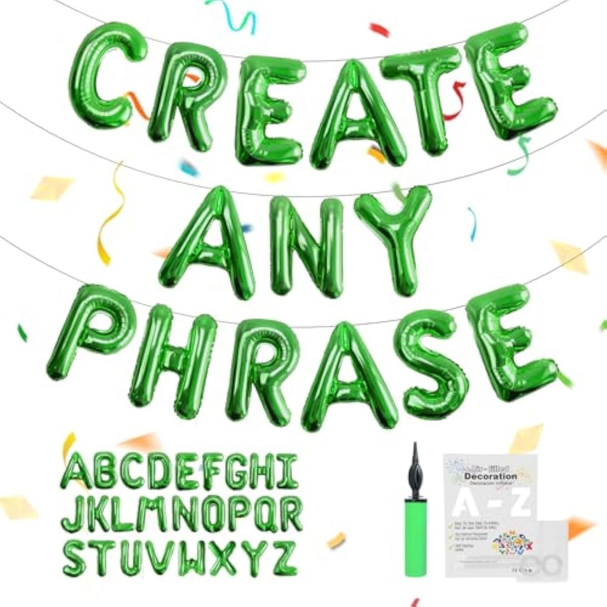 53 Pc Green Letter Balloons (A-Z) Custom Name/Phrase Set for Party Banners
