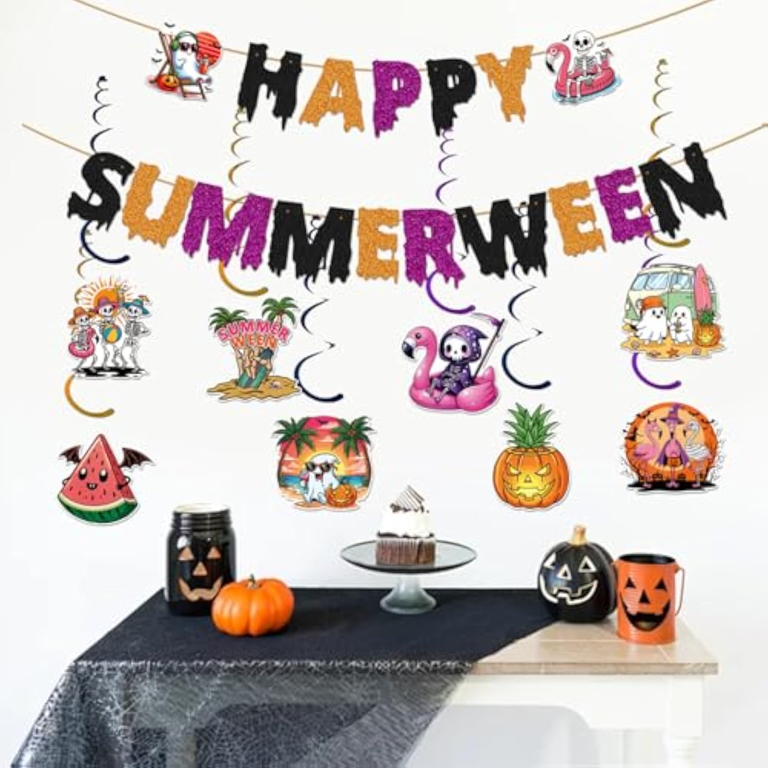 Happy Summerween Banner Summer Halloween Party Decorations