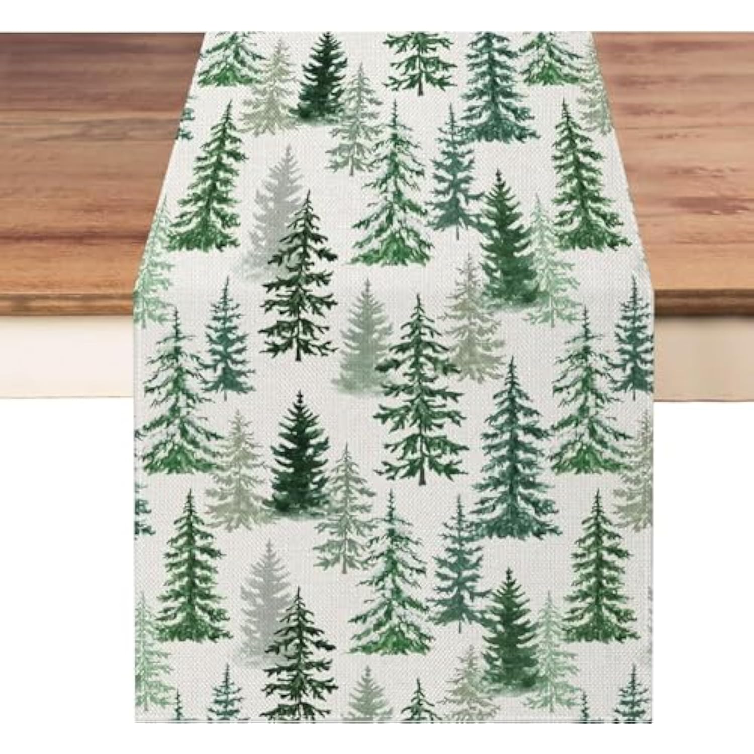 Christmas Winter Table Runner 13X36 Inch, Merry Christmas Green Pine Trees Table Decors For Seasonal Xmas Holiday Farmhouse Home Kitchen Dining Party