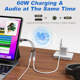 2 In 2 Lightning Splitter Headphone And Charging, Lightning To 3.5Mm Splitter, Usb C To 3.5Mm Jack Audio Adapter, Usb C Charger Dongle Dongle For Iphone 16/15/14/Galaxys22/Pixel