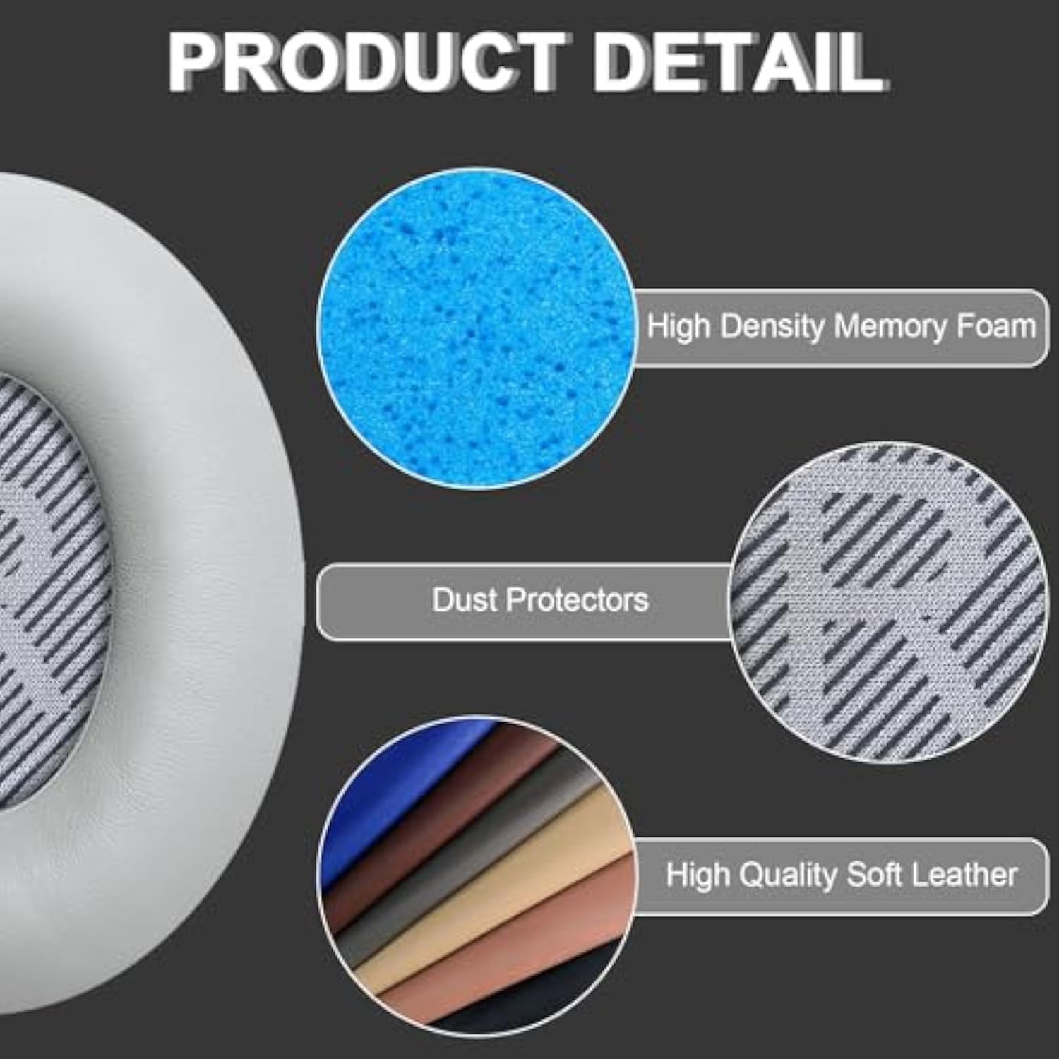 Replacement Ear Pads For Bose Quietcomfort 35 (Qc35) & Quiet Comfort 35 Ii (Qc35 Ii) Headphones, Ear Cushions For Bose Qc25/15/2/Ae2/Sound Link/True, Ear Cups Cover Repair Parts (Grey&Grey)