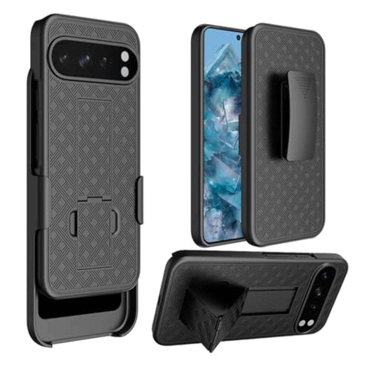Pixel 9 Pro XL 6.8" Holster Case, Belt Clip, Kickstand, Rugged Protection - Black