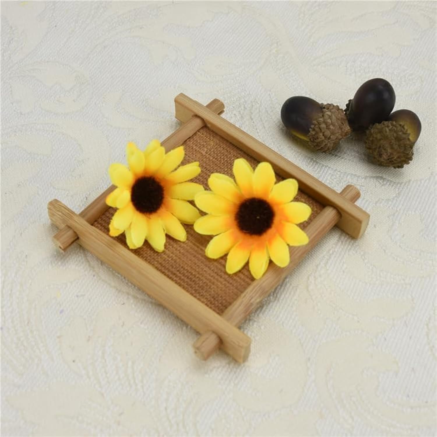 100 Pieces Mini Artificial Sunflower Heads, Yellow Fabric Flowers, Wedding Wreath Craft Decor, Artificial Plants And Flowers, Realistic Faux Flower, For Planter Porch Patio Yard Balcony
