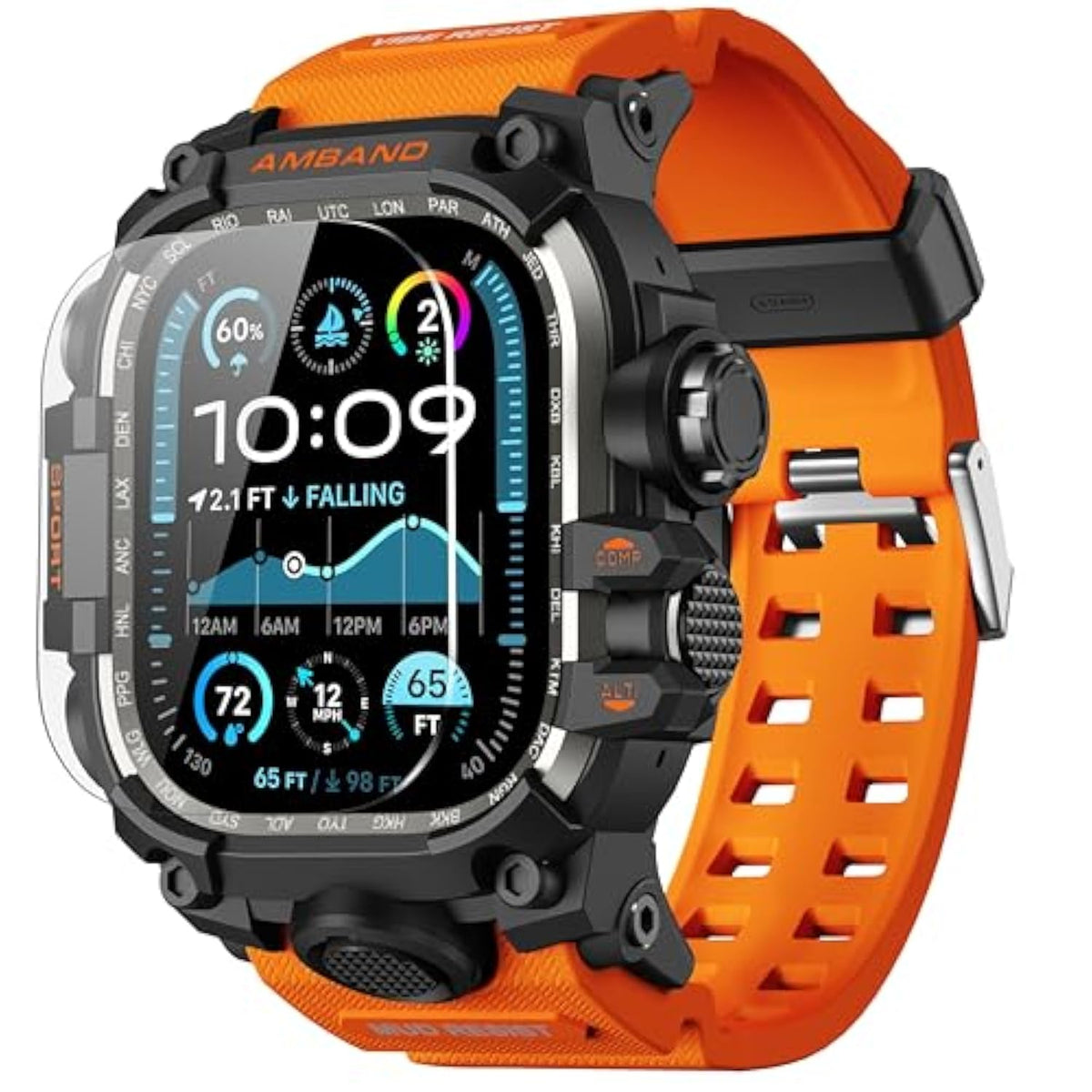 Rugged Case With Band For Apple Watch Ultra 3/2/1 49Mm, M3 Military Grade Shockproof Cover, Includes Screen Protector Kit, Tactical Band For Men - Compatible With Iwatch Ultra, Orange
