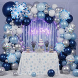 Winter wonderland balloon garland arch kit 140pcs Navy Blue White Silver with mylar snowflake star balloons for winter 1st birthday Boy baby shower snow queen Merry Christmas theme party decorations