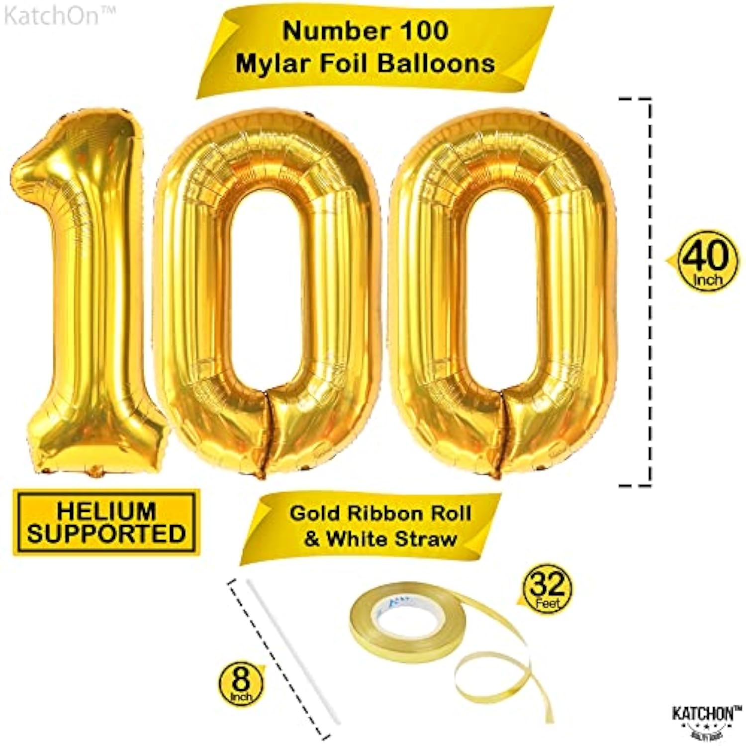 , Large Gold 100 Balloon Number - 40 Inch | Mylar Foil Balloon For 100Th Birthday Decorations | 100Th Gold Balloons For Anniversary Decorations | Golden Birthday Party Decorations