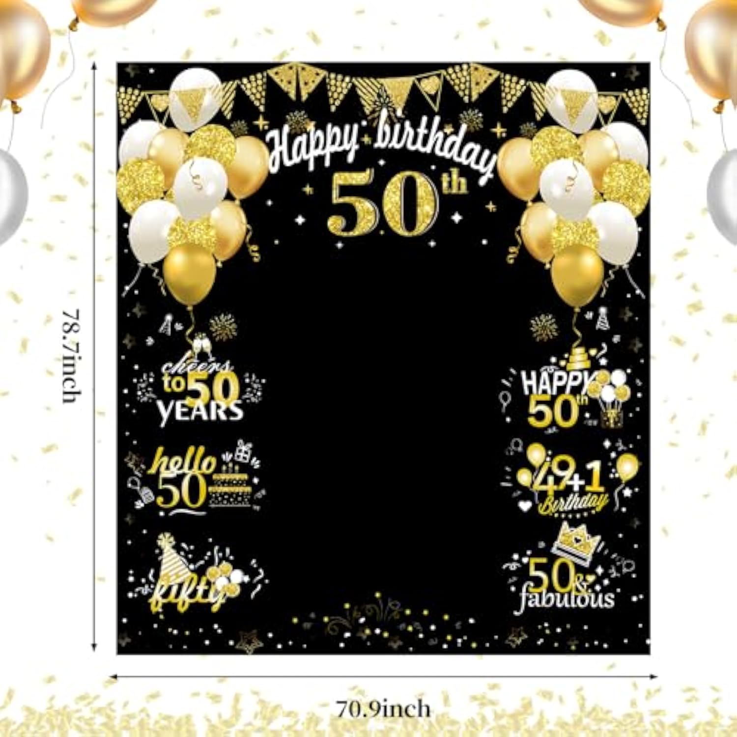 Large 50th Birthday Banner - Black & Gold Funny Fifty Party Props for Indoor/Outdoor