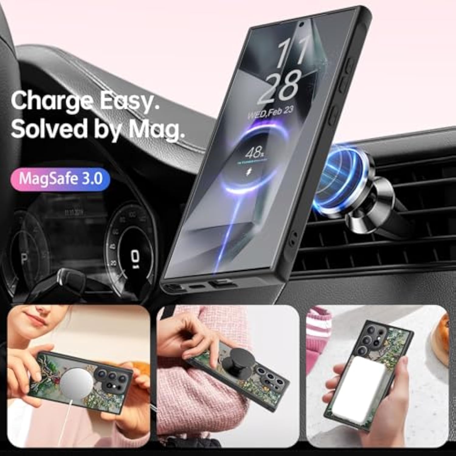 For Samsung Galaxy S24 Ultra Case Wireless Charging & Military-Grade Protection - Trendy Floral Design For Women Girls, Matte Phone Cover With Shockproof Corners - Blooming Tree Of Life