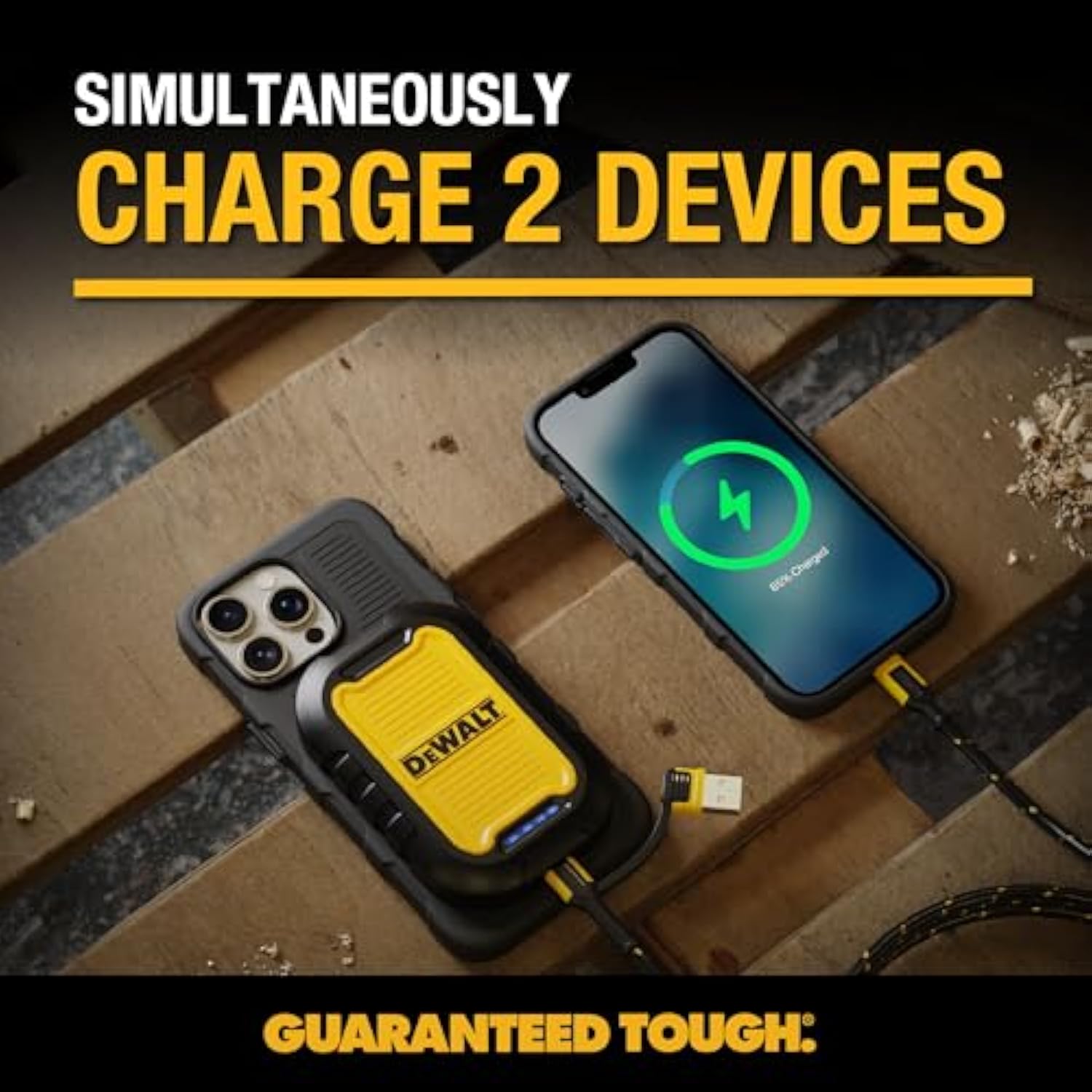 DEWALT Heavy Duty Magnetic Power Bank 5,000mAh, Rugged Wireless Portable Charger, 18W Fast Charging Battery Pack, USB-C to C w/USB Adapter Cable 4', Water Resistant, Works w/Magsafe iPhone 16/15/14