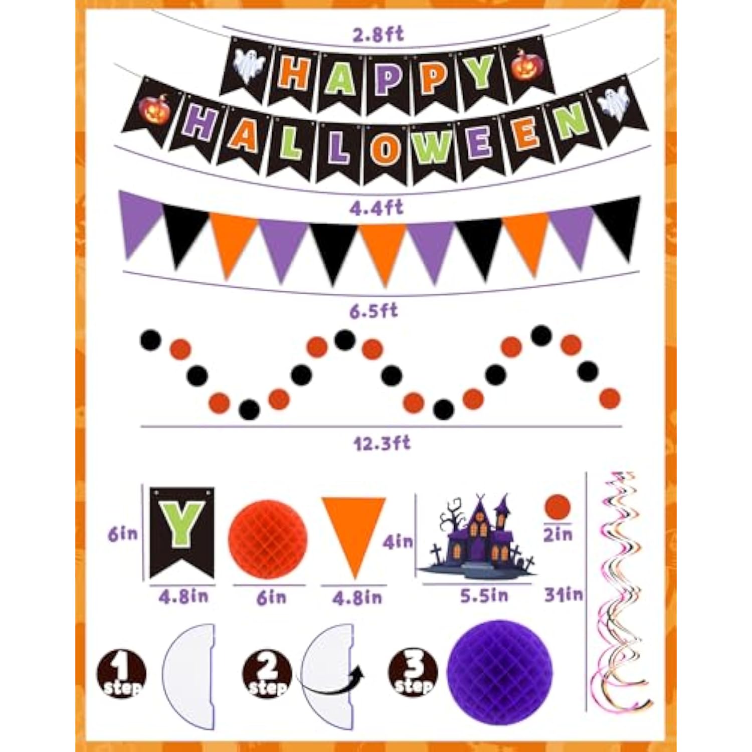Halloween Party Decorations Indoor with Happy Halloween Banner Swirl Streamers and Flag Bunting