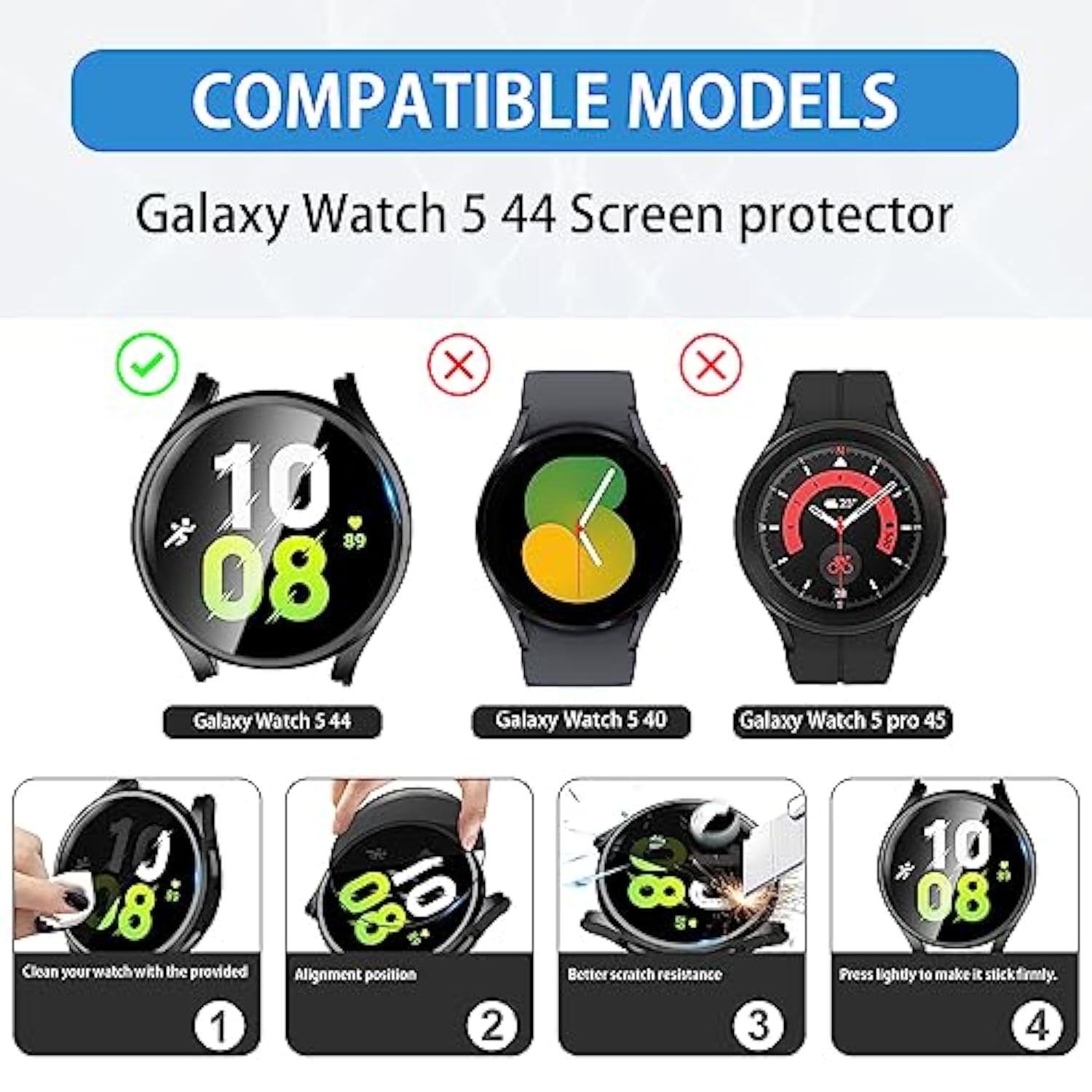 4+4 Pack For Samsung Galaxy Watch 5/4 44Mm Smartwatch Case, [Anti-Peeping] Tempered Glass Privacy Screen Protector+ All-Round Pc Matte Protective Cover Bumper