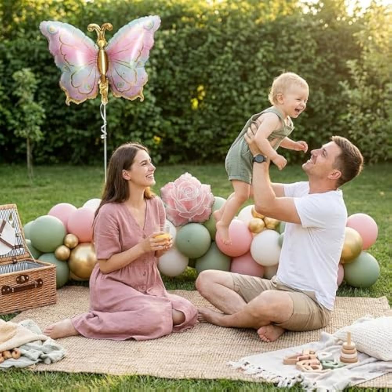 Spring Flower Balloon Garland Kit With Green Pink Gold Balloons Flower & Butterfly Foil Balloons For Baby In Bloom Decorations Butterfly Birthday Garden Tea Party Decorations