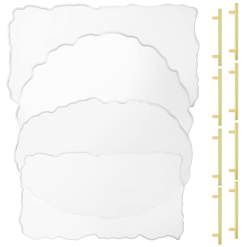 4 Pcs Resin Tray Molds 13 Inch And 8 Pcs Gold Handles Silicone Tray Irregular Casting Agate Epoxy Molds For Diy Crafts Making Faux Agate Serving Board Home Decor
