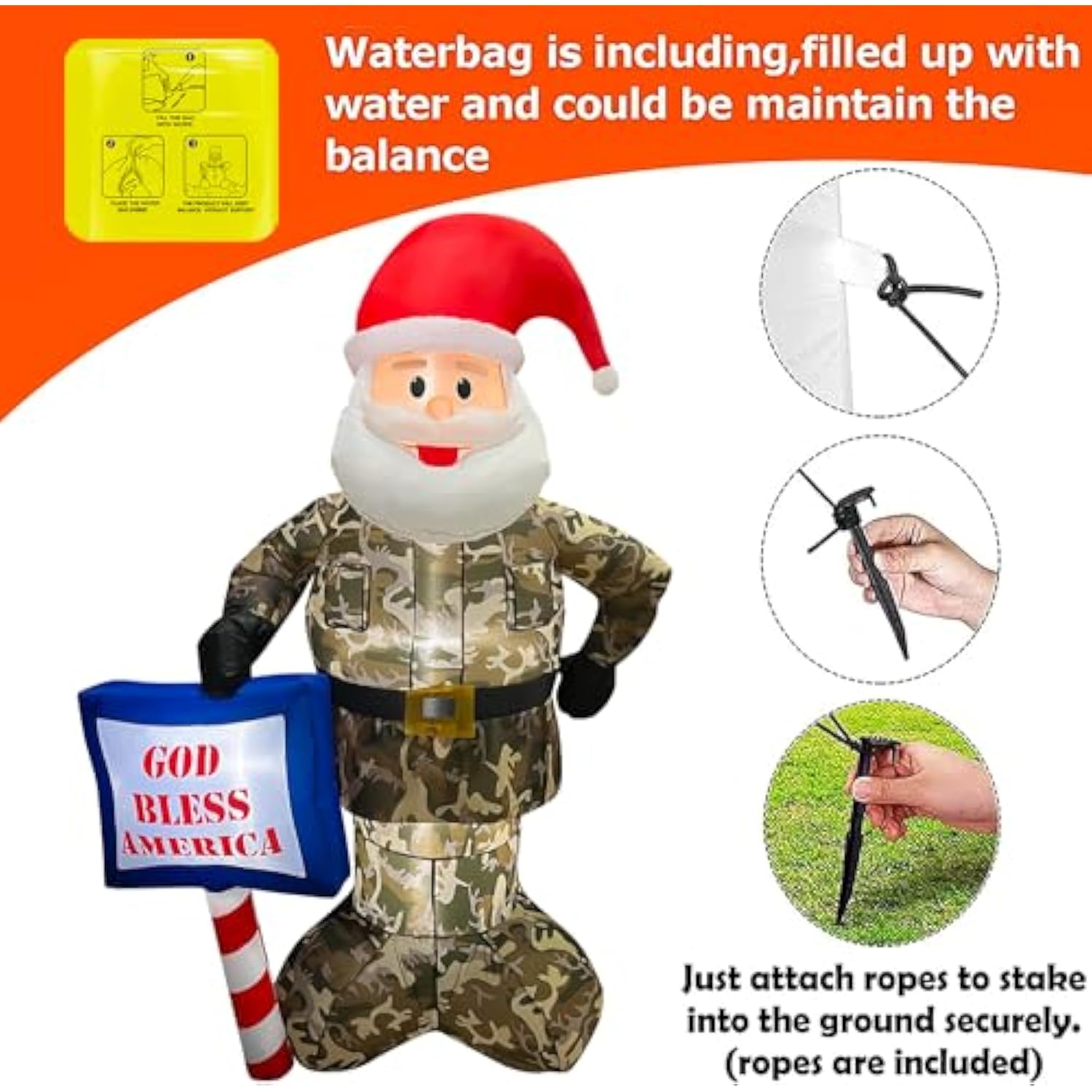6 Ft Christmas Inflatable Santa Claus Wearing Camouflage, Led Lighted Christmas Blow Ups Xmas Yard Outdoor Decorations F