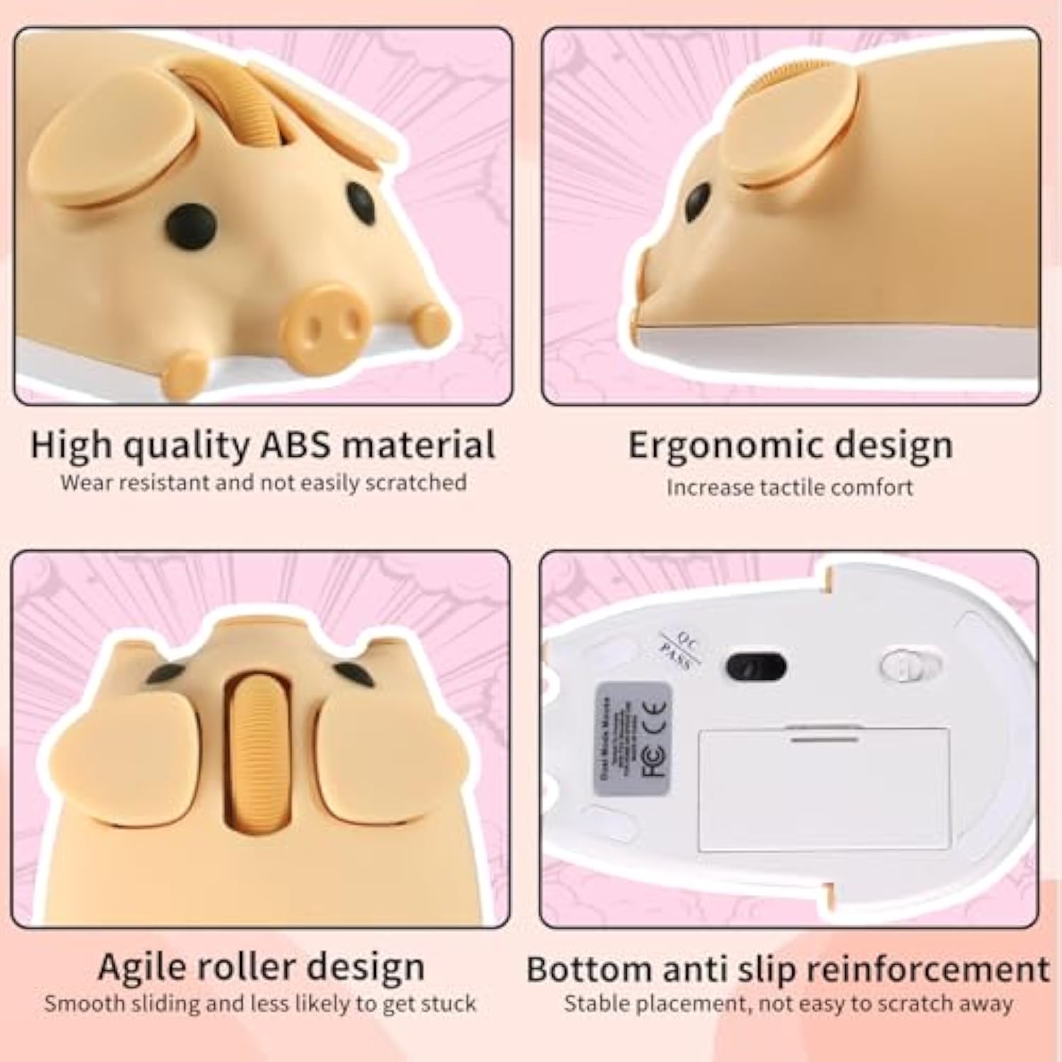 Bluetooth Mouse, 2.4G Mice Cute Cartoon Pig Dual Mode (Bluetooth Or 2.4 Ghz Receiver) Computer Mouse 1200Dpi Silent Clicks Mice For Laptop/Notebook/Ipad/Pc/Mac/Chromebook Office Home(Yellow)