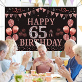 65Th Birthday Decorations For Women 65 Year Old Rose Gold Birthday Backdrop Banner 5.9 X 3.6 Fts Happy Birthday Party Suppiles Photography Supplies Background Happy 65Th Birthday Decoration