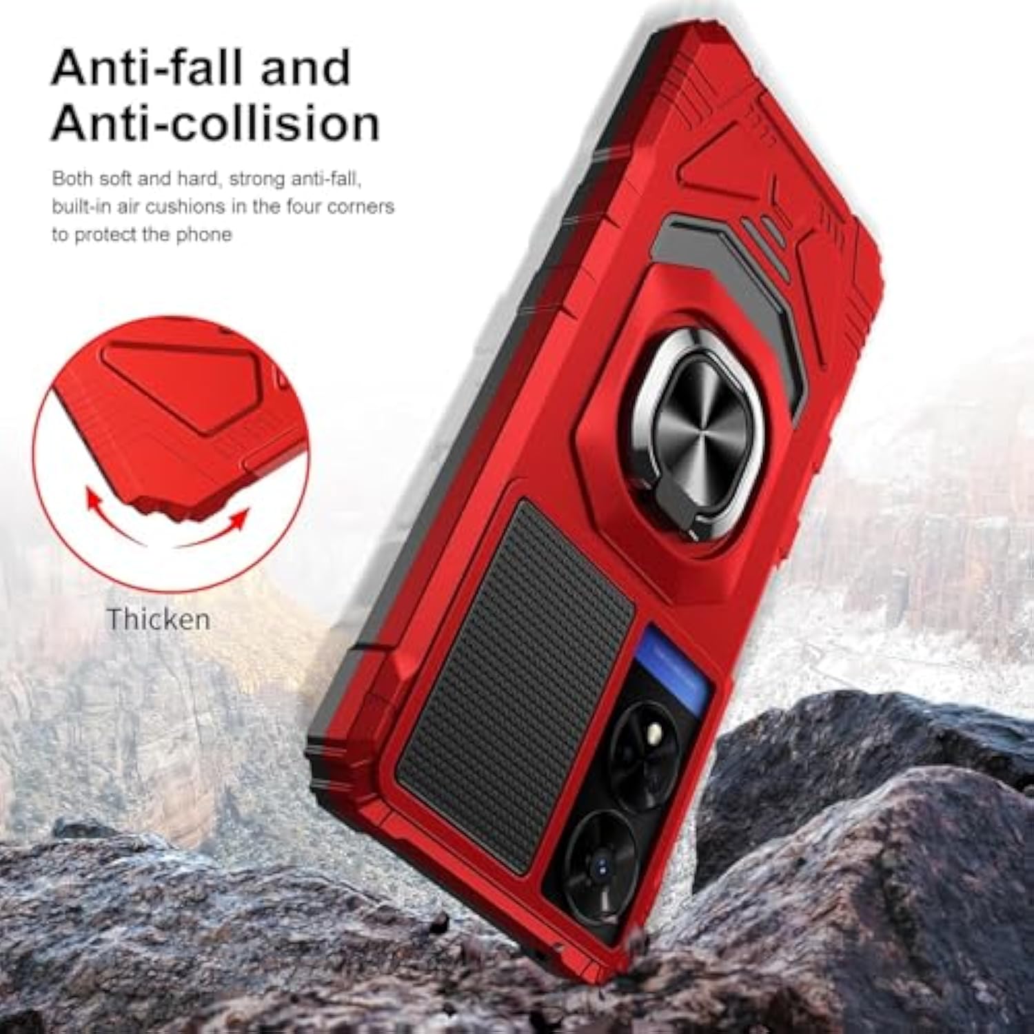 Compatible For Tcl 50 Xe 5G (T614Sp) Case, Tcl 50 Xe Nxtpaper 5G (T614Ws) Case, With Tempered Glass Screen Protector, Metal Ring Magnetic Support Kickstand Phone Case For Tcl 50Xe (Red)