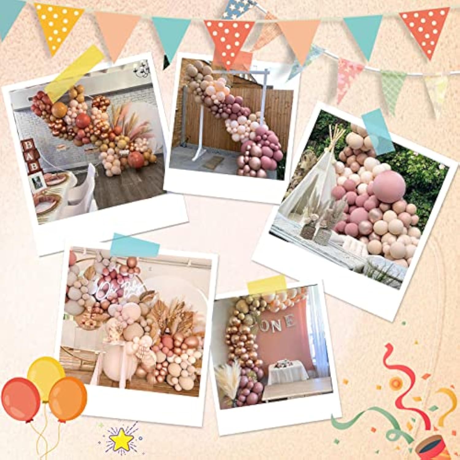 Diy Balloon Arch Garland Kit 156Pcs Double-Stuffed Dusty Pink Cream Pe