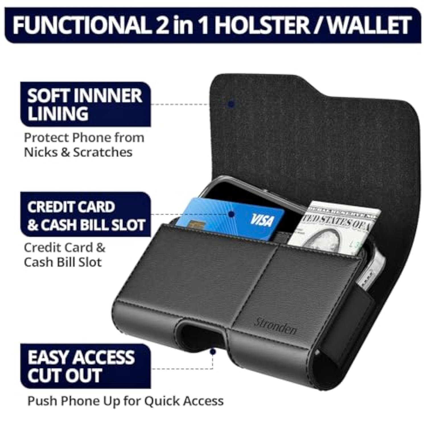 Holster For Samsung Galaxy S25 Ultra, S24 Ultra, S23 Ultra, A17, A16, A15, A14, A13, A36, A35, A32, A73 5G, A72, A71, A55, A54, A53, A42, A23, A03S - Leather Pouch (Fits Slim/Thin Case)