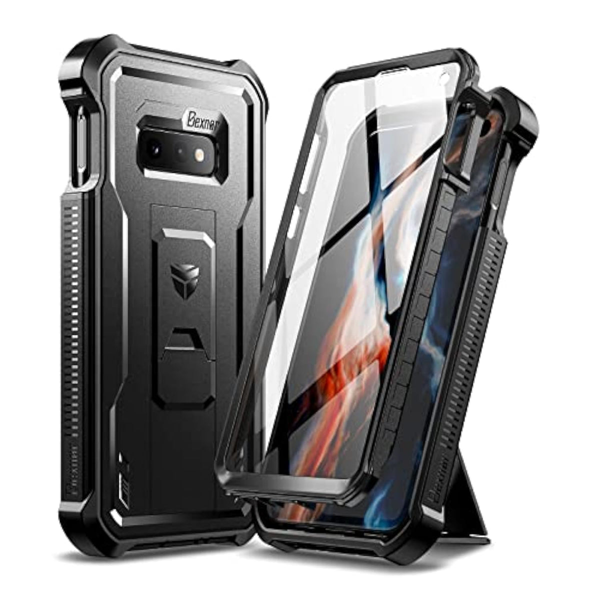 For Samsung Galaxy S10E Case, [Built In Screen Protector And Kickstand] Heavy Duty Military Grade Protection Shockproof Protective Cover For Samsung Galaxy S10E, Black