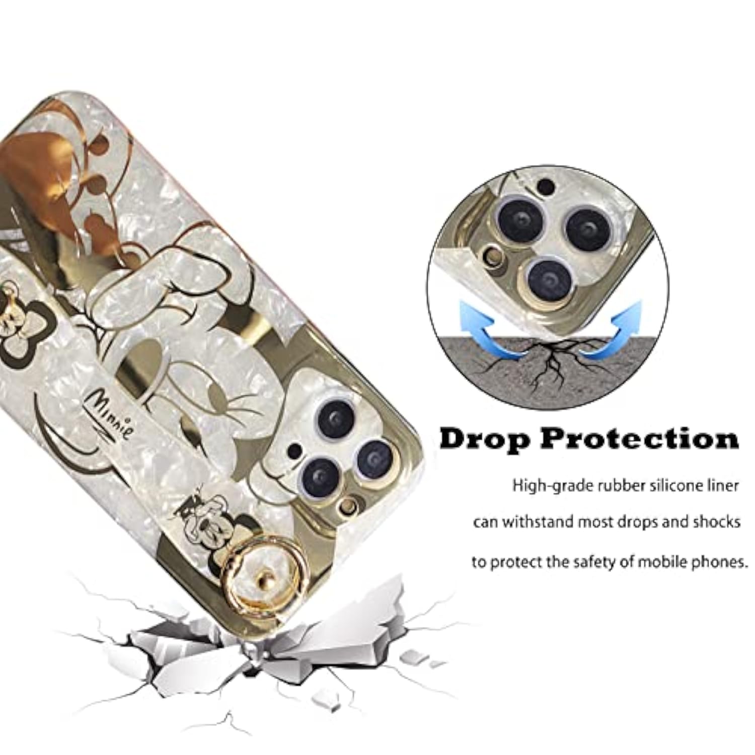 Cartoon Case For Iphone 16 Pro 6.3'' With Hd Screen Protector, With Wrist Strap Kickstand Metal Chain Strap Soft Tpu Shockproof Protective For Girls Women Minnie