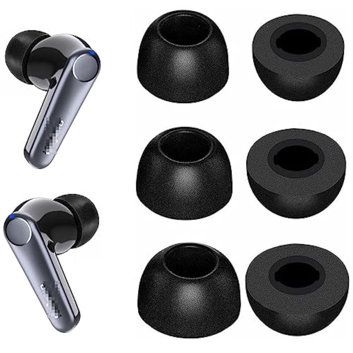 Memory Foam Ear Tips Noise Canceling Foam Ear Tip Compatible With Earfun Air Pro 3 / Air Pro 2 / Earfun Air, No Silicone Eartips Pain, Fit In Charging Case, 3 Pairs (S/M/L, Black) 214Efb3