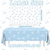 2Pcs Blue Bow Tablecloth,Coquette Birthday Decorations Bow Theme Plastic Table Cover Blue Bow Rectangle Tablecloth For Girls Women Bachelorette Baby Shower Party Decor