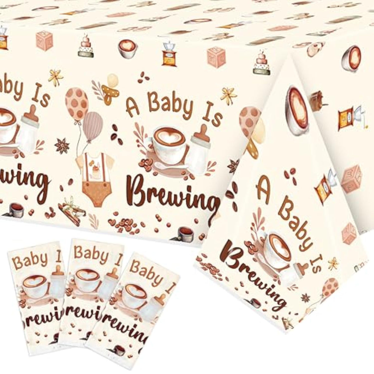 3pcs “A Baby Is Brewing” Coffee Theme Tablecloths for Baby Shower
