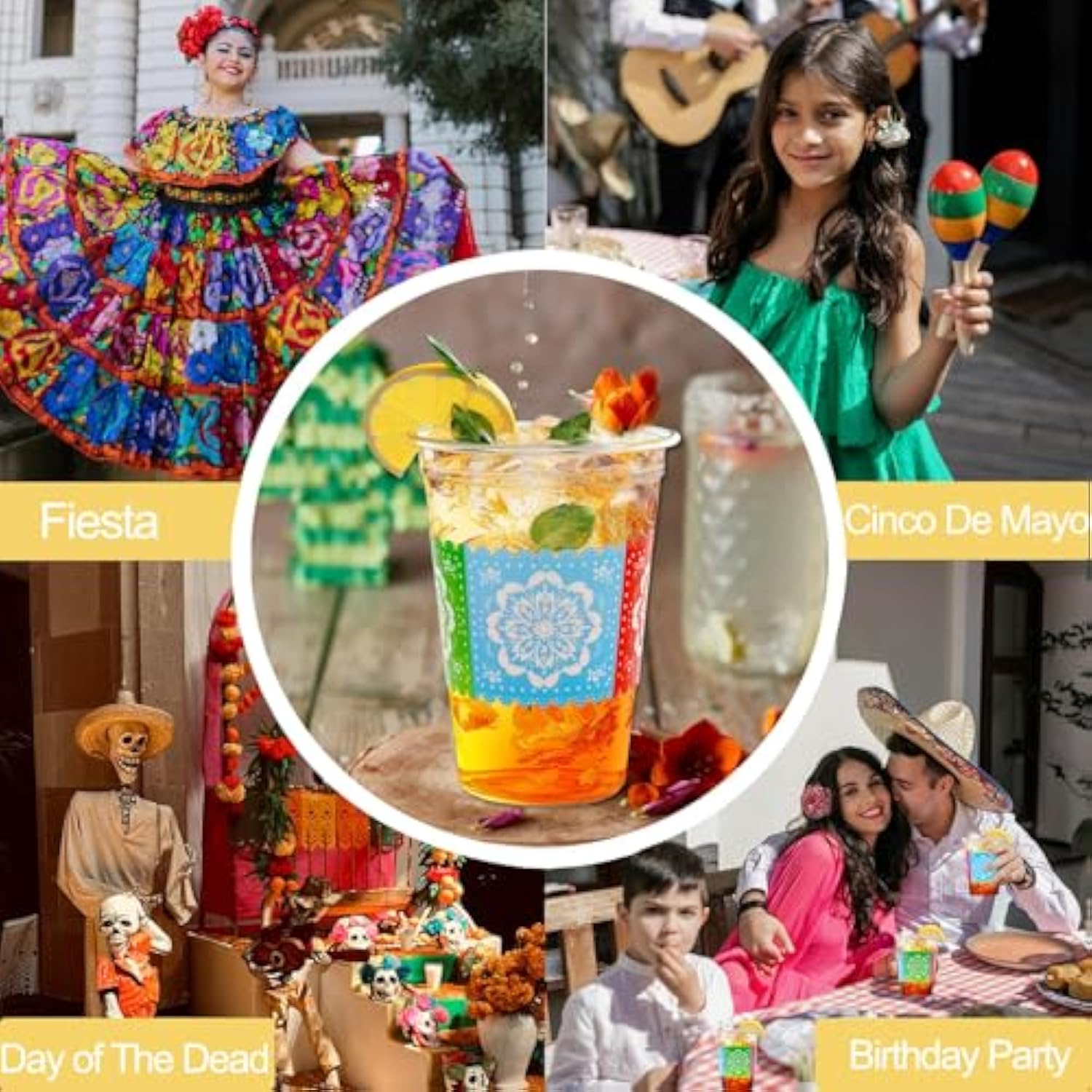 50 Count 12 Oz Fiesta Plastic Cups Mexican Disposable Party Cups Cinco De Mayo Margarita Drinkware For Fiesta Cinco De Mayo Mexican Theme Birthday Taco Bar Birthday Wedding Party Supplies Decorations