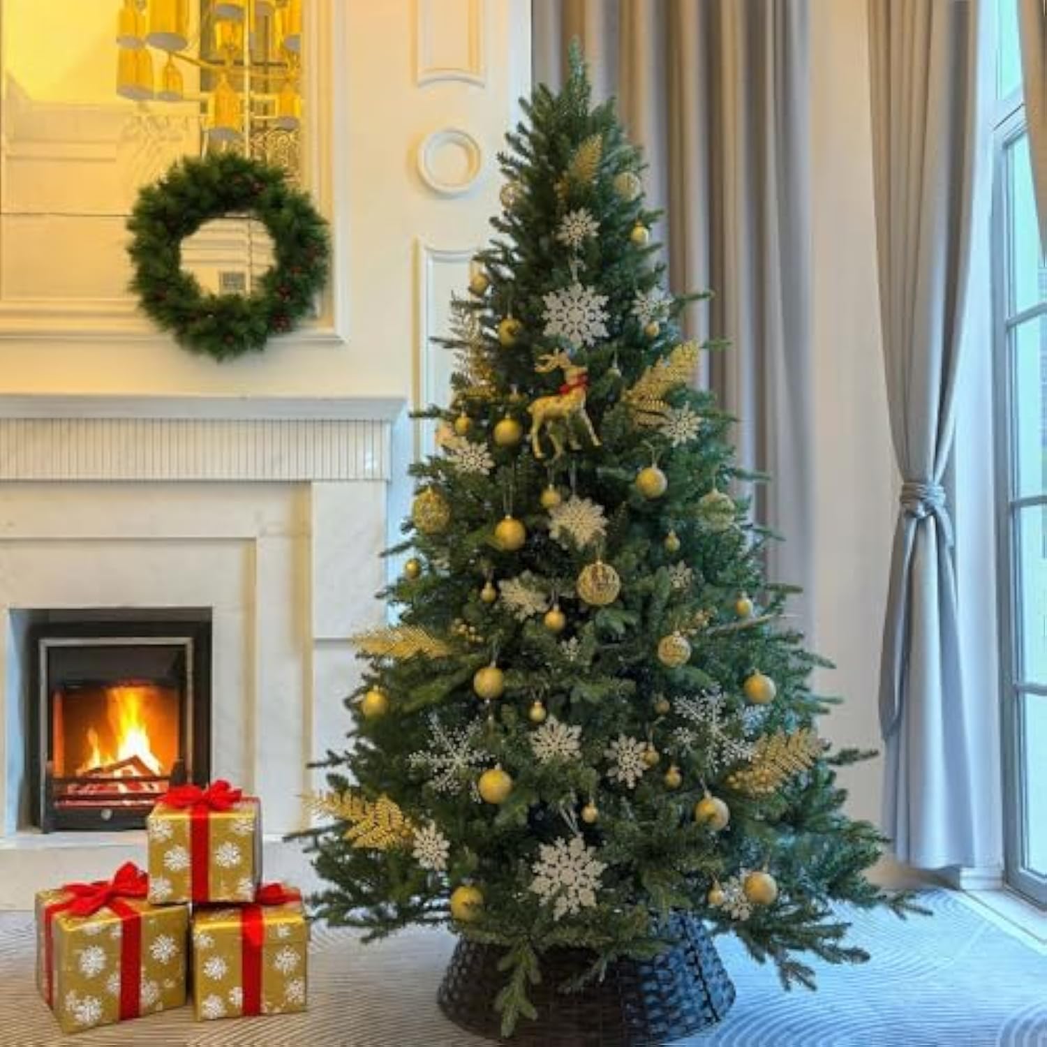 7 Ft Artificial Christmas Tree With 1971 Pe&Pvc Mixed Branch Tips, Unlit Hinged Premium Spruce Fake Xmas Trees, Green, Foldable Base