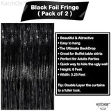 2 Pack XL Black Foil Fringe Curtains 3.2x8ft Backdrop for Halloween Party Decorations