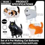 4-Pack Walking Cat Balloons: Fun Pet-Themed Birthday Party Decor for Kids