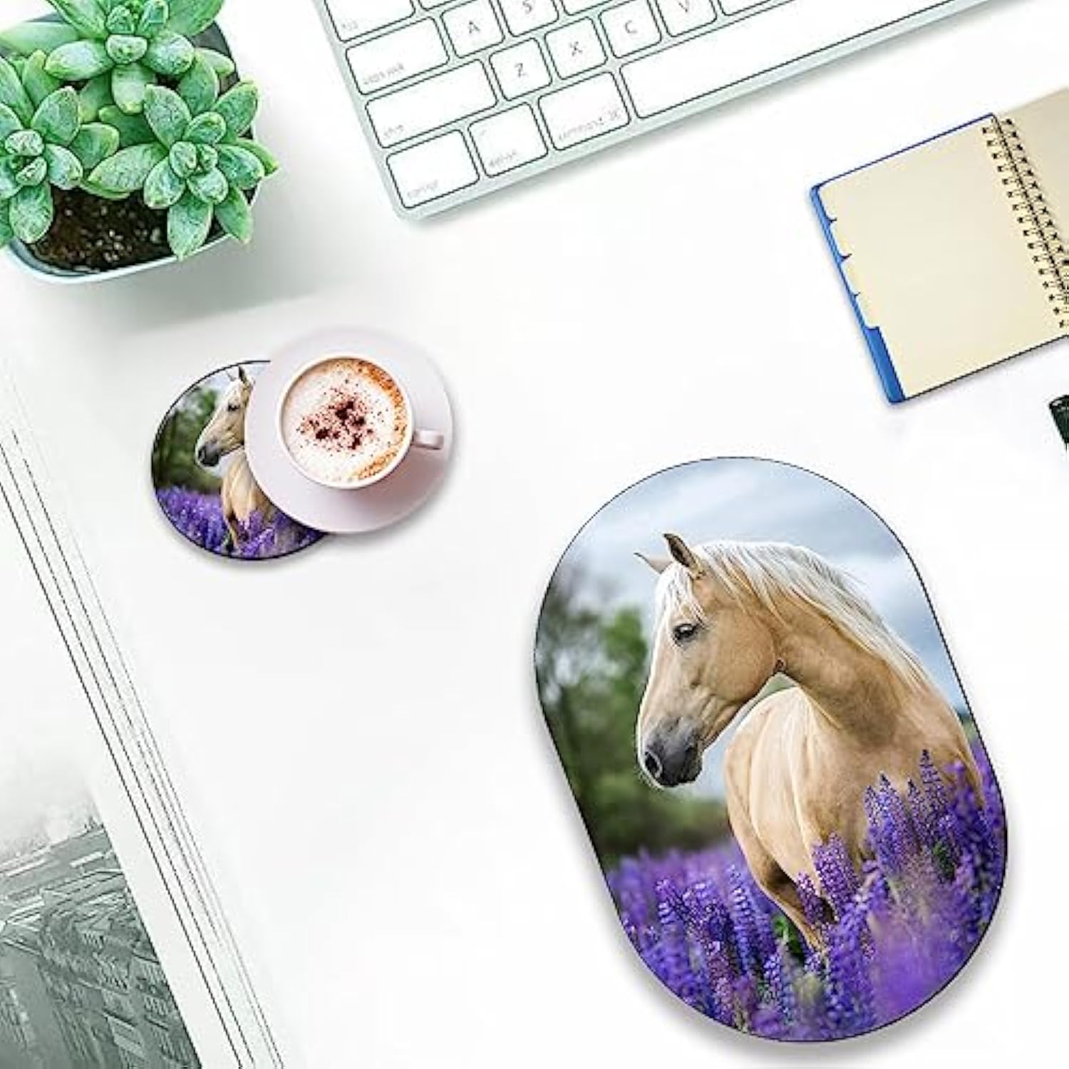 Desktop Computer Games Non-Slip Mouse Pad And Coaster Combination, Personality Mouse Pad Beautiful Pattern, Waterproof Mouse Pad, Suitable For Office And Home Mouse Pad, Lavender And Horses