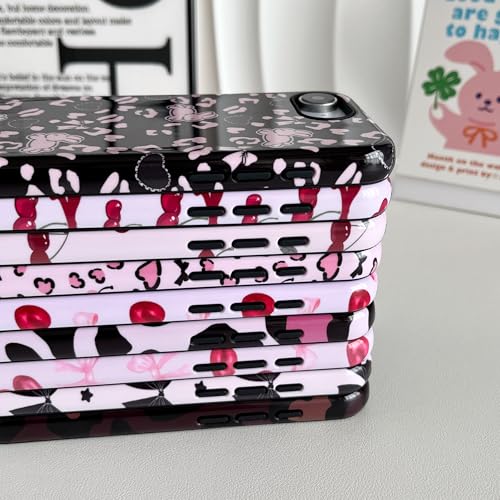 Case for iPhone 17e/iPhone 16e, Cute Pink Bow Cherry Print Aesthetic Trendy Pattern for Women Girls Slim Durable Bumper Shockproof for iPhone