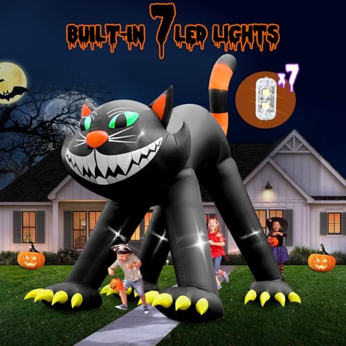 14FT Giant Halloween Inflatable Black Cat, Blow up Halloween Decoration Built-in 7 LED for Halloween Decoration Outdoor Indoor Home Party Supplies Halloween Lawn Decor
