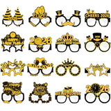 16-Piece Happy New Year 2026 Paper Glasses in Black and Gold for Party Decor