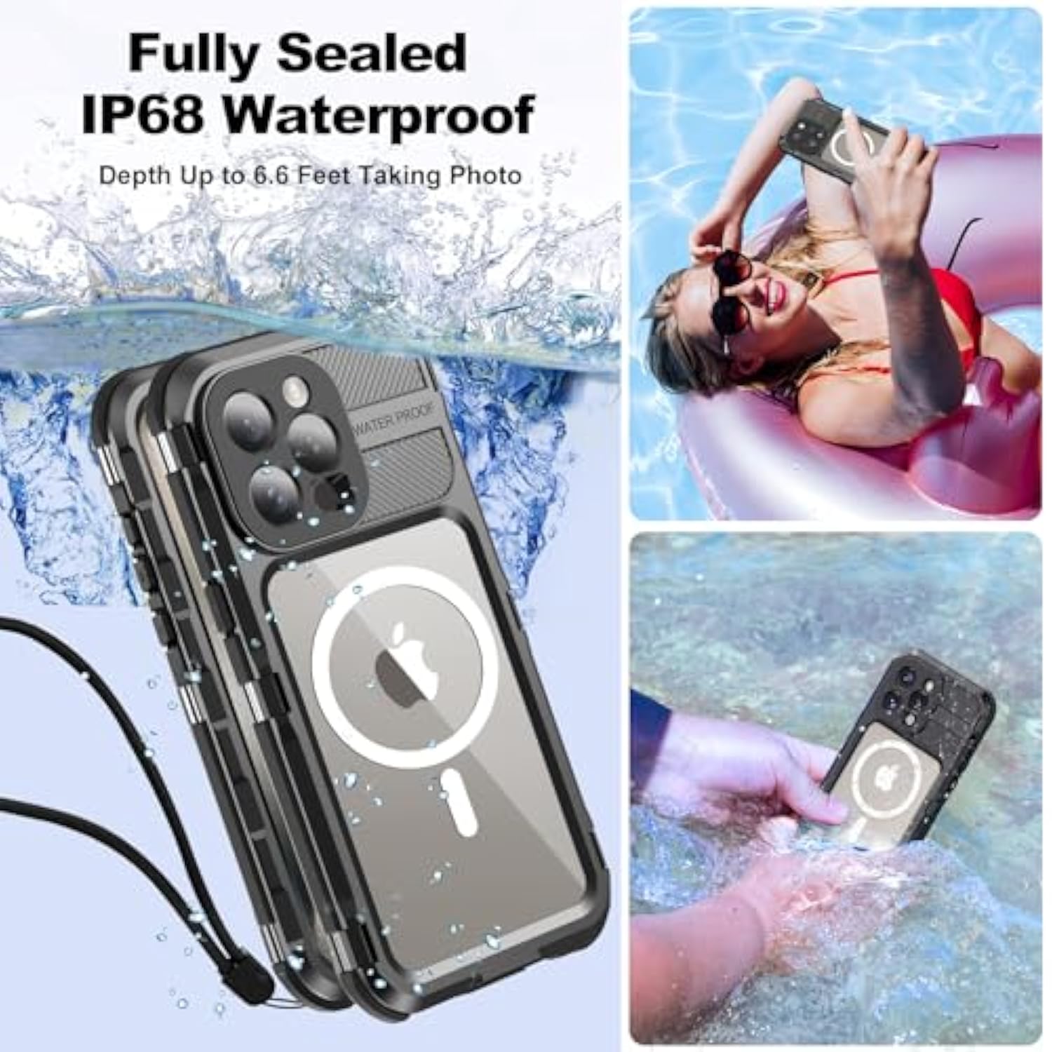 Waterproof Case - Metal Shockproof Phone Case Built-In Screen Protector [Ip68 Water Proof][14Ft Military Grade ], Heavy Duty Full Body Drop Protection Cover, 6.7" Black